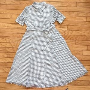 Calvin Klein size 10 Plaid Belted Maxi Dress Lined Button Front Coastal Cottage